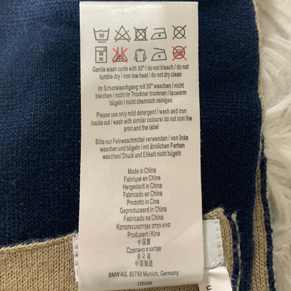 BMW Scarf knit cotton blend stripes blue/white/beige Unisex